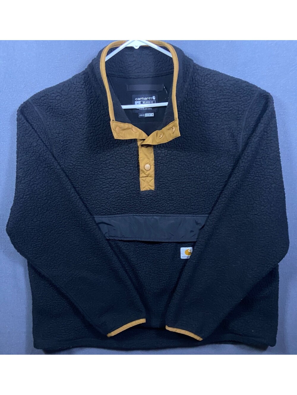 Carhartt Jacket Womens Large 12-14 Black Fleece Snap Pullover Kangaroo Pocket